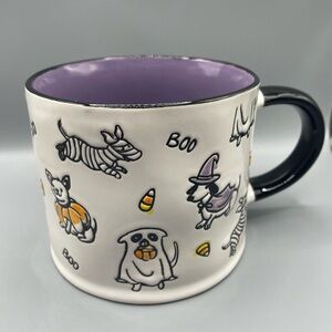 ELI +ANA Purple TRICKY TREAT DOG Halloween Mug Witch Mummy Ghost Candy Corn NEW